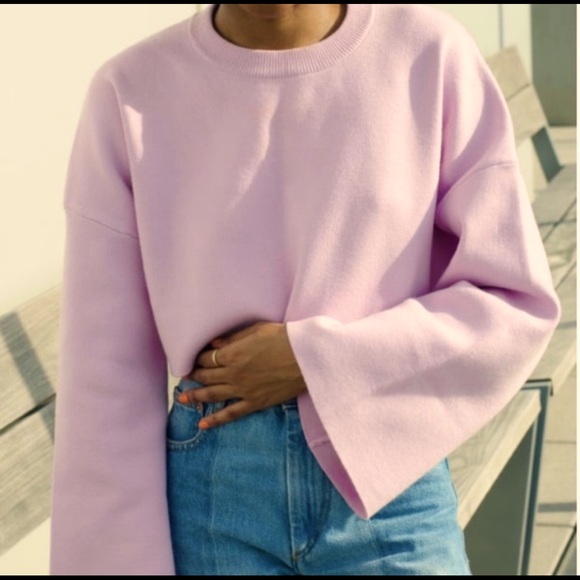 Zara | Tops | Zara Pink Bell Sleeve Cropped Sweater In Mauve | Poshmark
